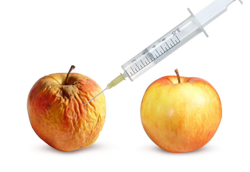 Wrinkled apple and a nice apple and — on a white background